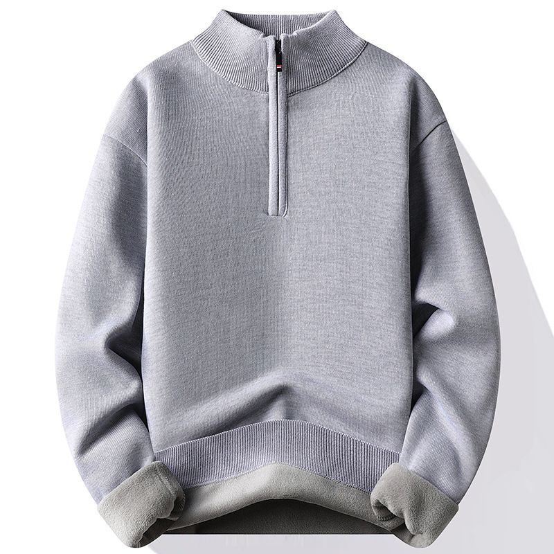 Men's Fleece-Lined Half-Zip Sweater – Winter Thermal Pullover With Stand Collar (M-4XL, Navy/Beige/Gray/Black) | 70% Wool Blend For Extreme Warmth_viptrois.com