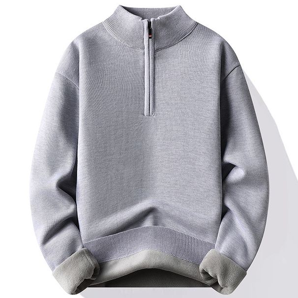 Men's Fleece-Lined Half-Zip Sweater – Winter Thermal Pullover With Stand Collar (M-4XL, Navy/Beige/Gray/Black) | 70% Wool Blend For Extreme Warmth_viptrois.com