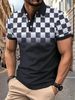 Men's Casual V-Neck Polo Shirt With Chest Pocket - Plaid Stitching Detail | Breathable All-Purpose T-Shirt For Daily Wear_viptrois.com