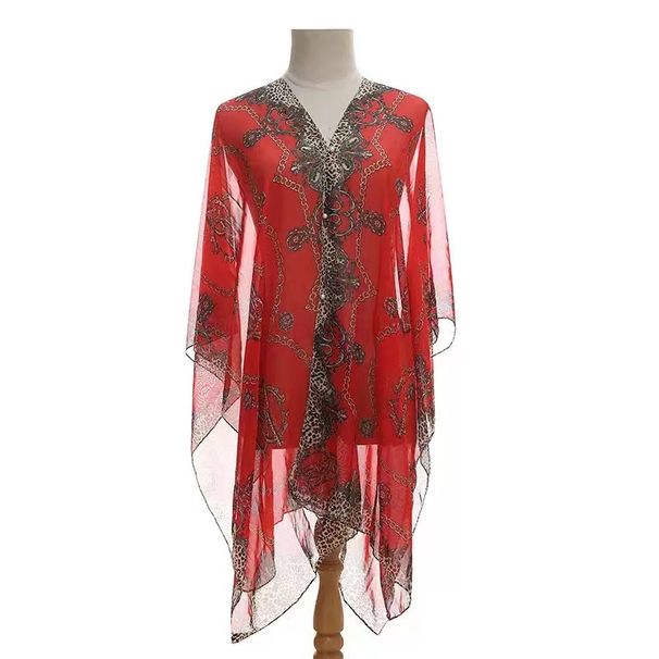 Summer Sun Protection Chiffon Pearl Shawl Chain Print Cover Long Sleeve Thin Outerwear Silk Scarf For Women_viptrois.com