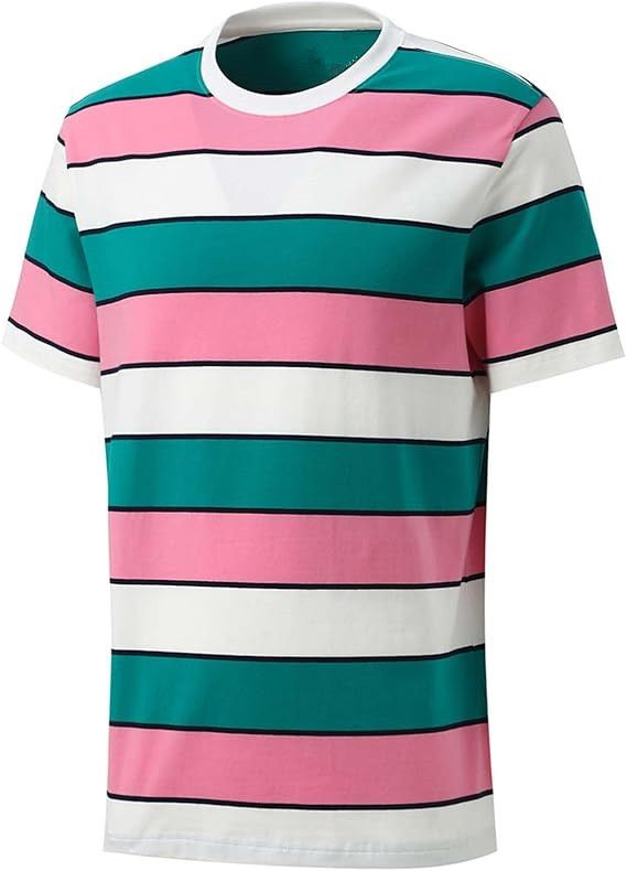 Men's Clothing Short Sleeved Striped Print Youth Casual T Shirt Polyester Round Neck Top_viptrois.com