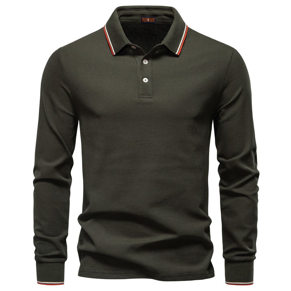 Men's Clothing Autumn Men's Long Sleeve T-Shirt Lapel Solid Color Versatile Men's Shirt Long Sleeve For Formal & Casual_viptrois.com