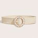 Women's Belts New Beach Holiday Style Alloy Shell Inlaid Round Buckle Pp Straw Woven Ladies Decorative Belt_viptrois.com