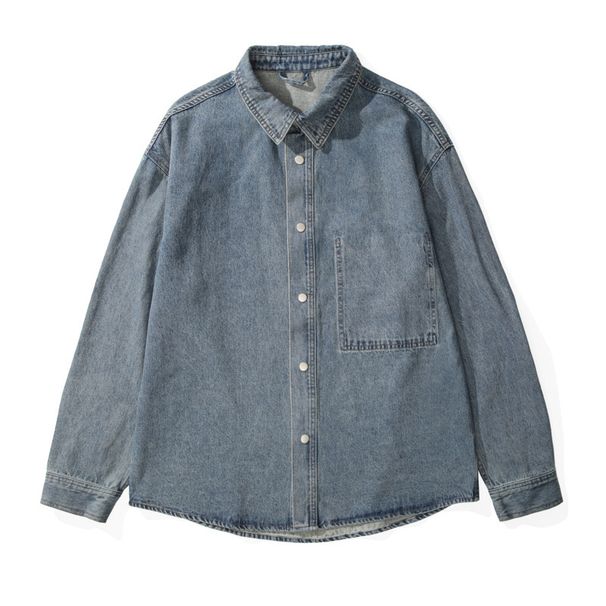 Nordmann Autumn American Retro Simple Washed Blue Denim Men High-End Japanese Style Men's Shirt Jacket Trendy_viptrois.com