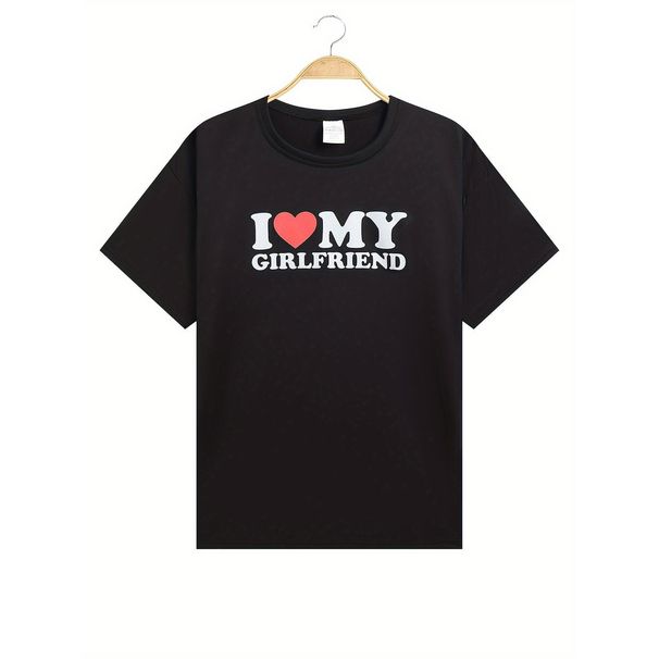Camiseta Cómoda Hombres Estampado Patrón "AMO A MI NOVIA", Camiseta Gráfica, Verano Hombres, Ropa De Hombre Con Estilo_viptrois.com