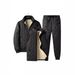 Men's Winter Fleece Lined Jacket Set With Stand Collar, 3-Piece Thickened Thermal Coat Outfit For Casual Wear (Black/Gray)_viptrois.com