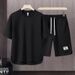 Matching Round Neck Casual Set Thin Summer Ice Silk Short Sleeve T-Shirt Men Breathable Cool Two Pieces_viptrois.com