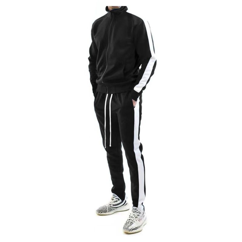 Men's Contrast-Color Stand Collar Jacket & Pants Set – Trendy Autumn/Winter Casual Outfit (Modern Athletic Style)_viptrois.com