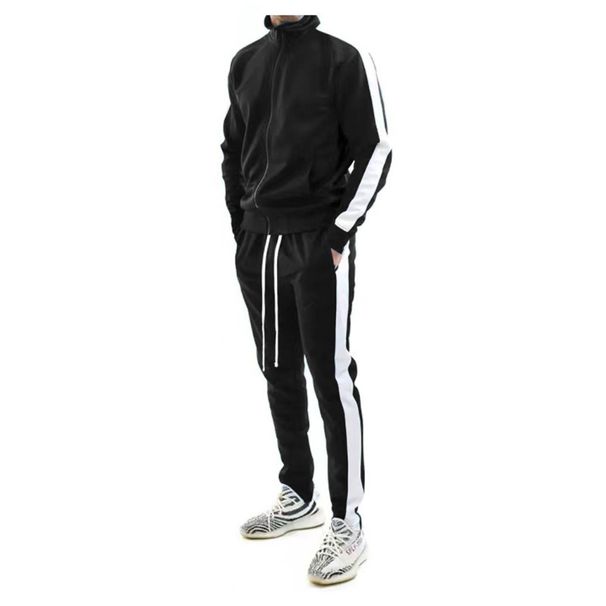 Men's Contrast-Color Stand Collar Jacket & Pants Set – Trendy Autumn/Winter Casual Outfit (Modern Athletic Style)_viptrois.com