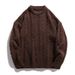 Monochrome Man- Hanlu Japanese Style Men's Cable Knit Solid Color Crew Neck Sweater Unisex Autumn Winter Loose Retro Knitted Cardigan_viptrois.com