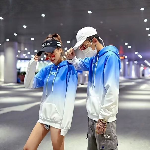 Foreign Trade Men's Casual Versatile Long-sleeved Hooded Sweater Hot Sale Simple Gradual Change Color Trend Slogan 3D Digital Printing_viptrois.com