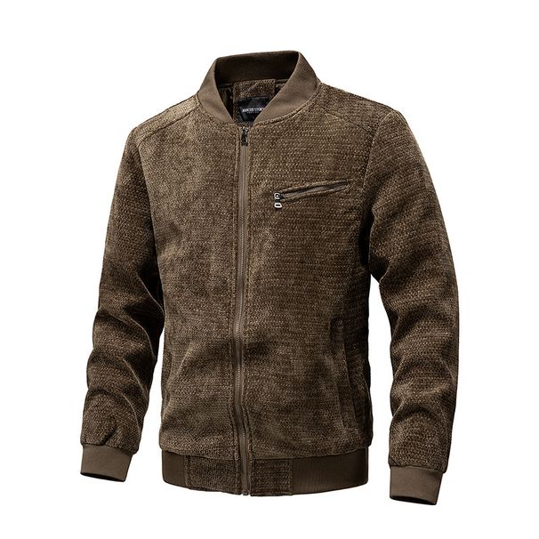 Men's Vintage Cotton-Blend Multi-Zip Jacket - Lightweight Casual Outerwear For Autumn & Winter (Black, Olive, Brown, Khaki)_viptrois.com