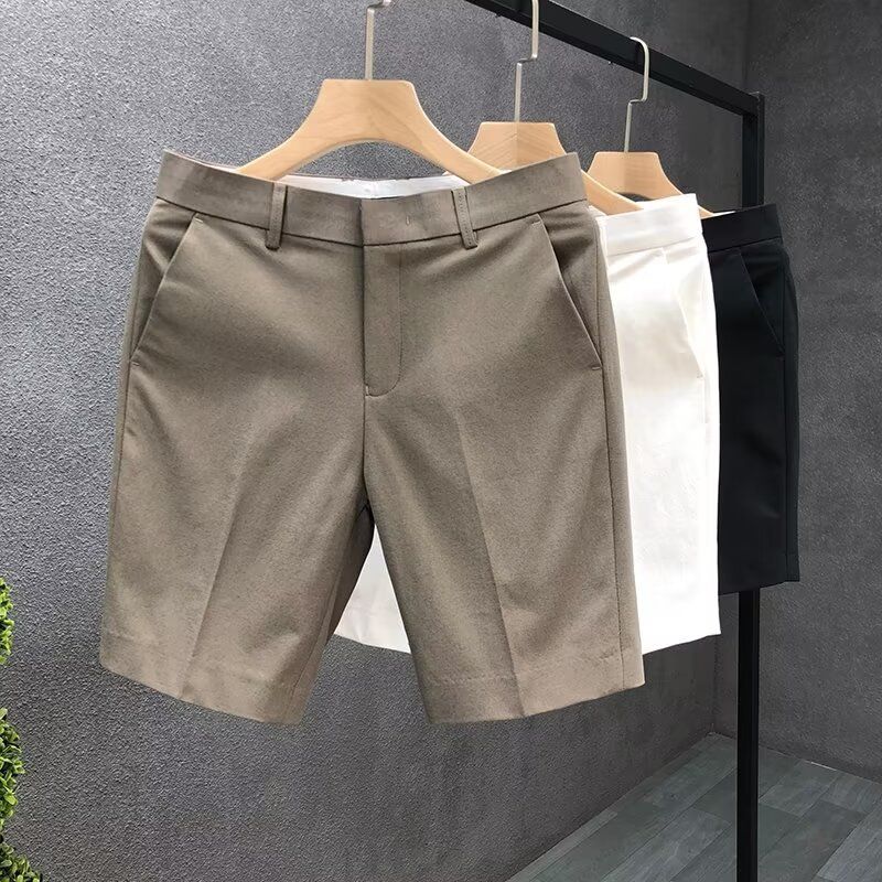 Men's Clothing Men's Casual Drape Summer Ice Silk Suit Shorts 4:5 Pants Loose Straight White Thin For Formal & Casual_viptrois.com
