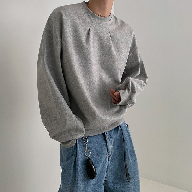 Round Neck Silhouette Design, Long Sleeved Sweatshirt, Men's Casual Loose Fitting Pullover, Niche Top_viptrois.com
