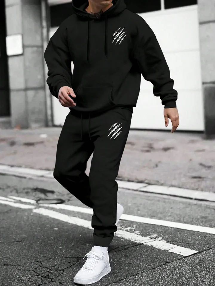Men's Clothing Men's autumn and winter sweatshirt + trousers animal paw print sports suit women's fashion casual street hoodie spot_viptrois.com