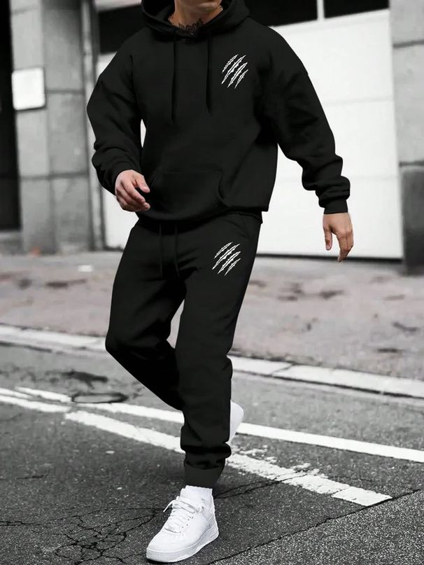 Men's Clothing Men's autumn and winter sweatshirt + trousers animal paw print sports suit women's fashion casual street hoodie spot_viptrois.com