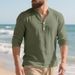Breathable Linen Henley Neck Long Sleeve T-Shirt For Men - Relaxed Fit, Casual Comfort, Summer Essential_viptrois.com