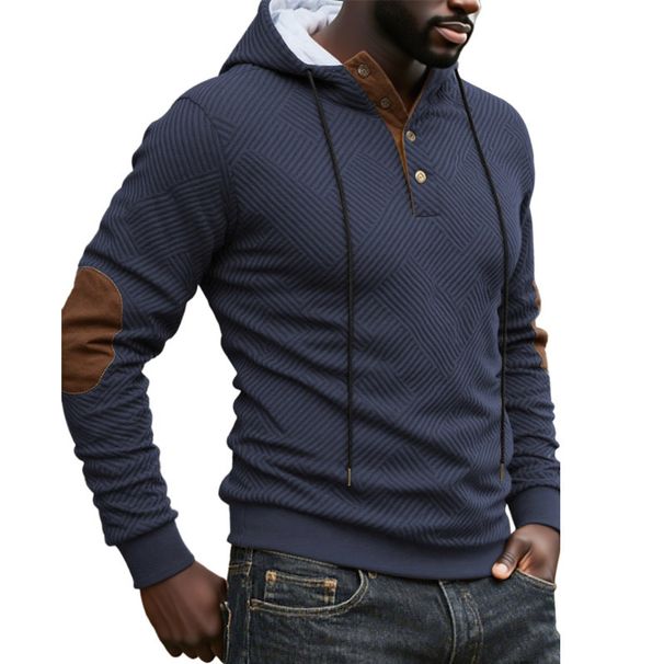 Men's Textured Hoodie – Heavyweight Pullover Sweatshirt With Raised Geometric Pattern, Oversized Streetwear (White/Navy/Beige/Dark Grey/Black)_viptrois.com