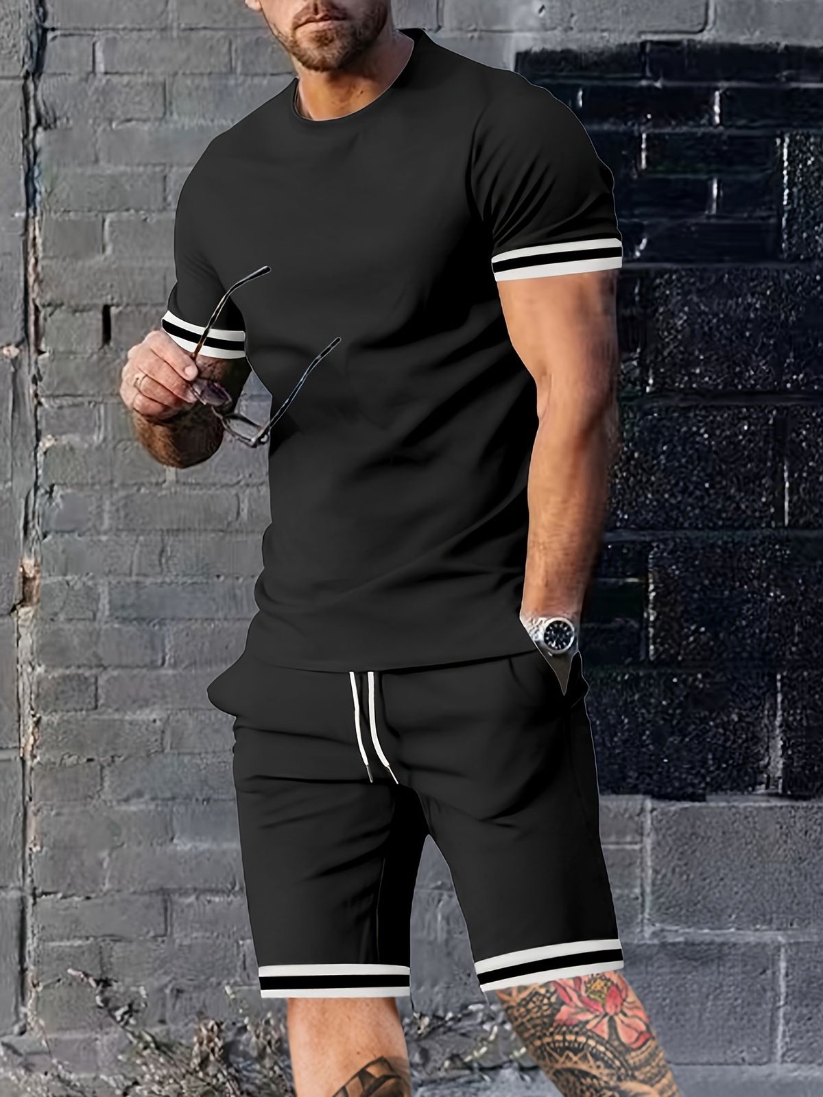 Men's Clothing Summer Men's Short Sleeved T Shirt Round Neck Suit Sports Men's Casual Shorts Two Piece Suit Men_viptrois.com