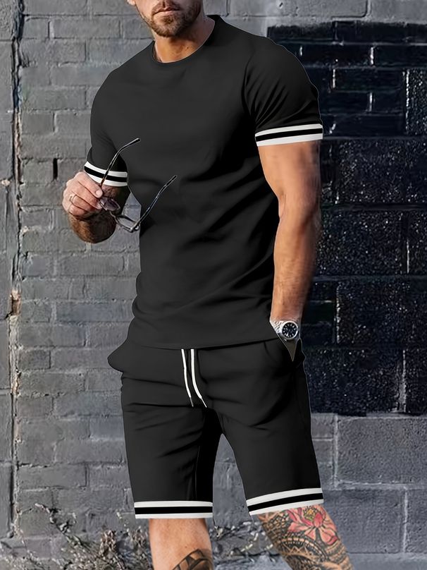 Men's Clothing Summer Men's Short Sleeved T Shirt Round Neck Suit Sports Men's Casual Shorts Two Piece Suit Men_viptrois.com