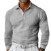 Men's Clothing Waffle Lapel Button Long Sleeve Polo Shirt Holiday Casual T Shirt_viptrois.com