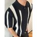 Men's Clothing Retro Hollow Vertical Striped Lapel Sweater Knitted Short Sleeve T Shirt_viptrois.com