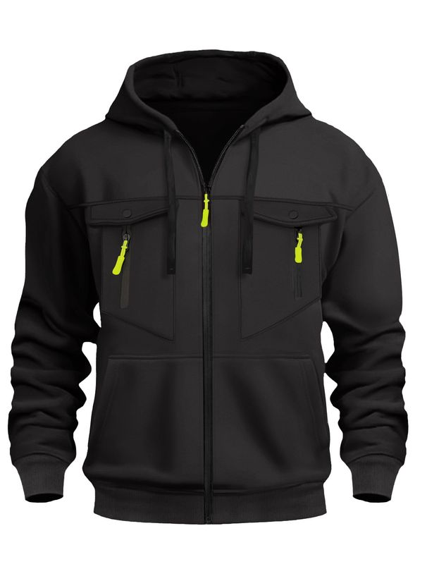 European Size Autumn Winter Men's Sweatshirt Multi-Pocket Trendy Zipper Pullover Hoodie Sports Casual Jacket_viptrois.com