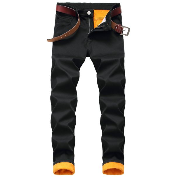 Loom Cross-Border Plus Size Winter Fleece-Lined Composite Warm Jeans Straight Slim Thickened Men's Denim Pants_viptrois.com
