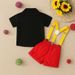 Mother & Kids Dress Suit Boys Short Sleeved Tie Shirt Red Suspender Shorts Two Piece Set_viptrois.com
