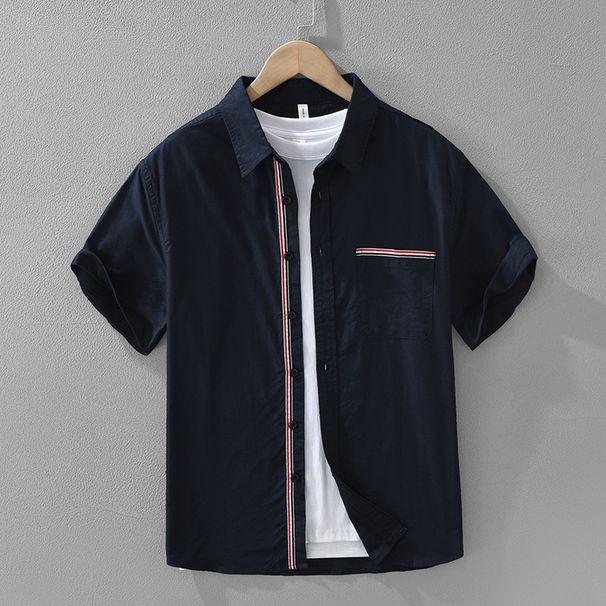 Color Blocked Fresh Short Sleeved Shirt For Men, Fashionable And Versatile, Artistic And Casual Loose Top_viptrois.com