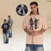 Hip-hop Street Character Print Design Short-sleeve Unisex Vibe Washed Pure Cotton T-shirt_viptrois.com