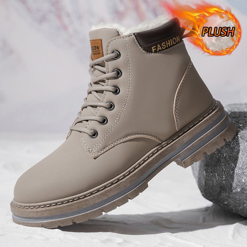 Men's Classic British Style Fleece-Lined Martin Boots - Comfortable Round Toe Casual Shoes For Winter (Khaki, Black, Gray, Green)_viptrois.com