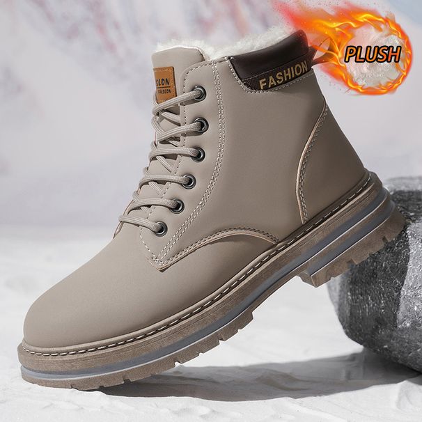 Men's Classic British Style Fleece-Lined Martin Boots - Comfortable Round Toe Casual Shoes For Winter (Khaki, Black, Gray, Green)_viptrois.com