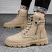 European Warm Series Autumn Winter High Top Lace-up Martin Youth Outdoor Fashion Casual Men's Side Zipper Trendy Mid-calf Leather Boots_viptrois.com