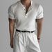 Old Money Aesthetic Men's Short Sleeve T-Shirt Summer Luxury Textured Knit Tee, Breathable & Loose Fit, V-Neck Casual Top (White/Black/Green/Brown)_viptrois.com