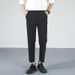 Men's Relaxed Tapered Cropped Trousers Wrinkle Free Loose Fit Straight Leg Drape New Spring Summer Style_viptrois.com