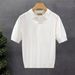 Men's Textured Knit Polo Shirt, Slim Fit Short Sleeve Casual T-Shirt With Turn-Down Collar For Daily Summer Wear_viptrois.com