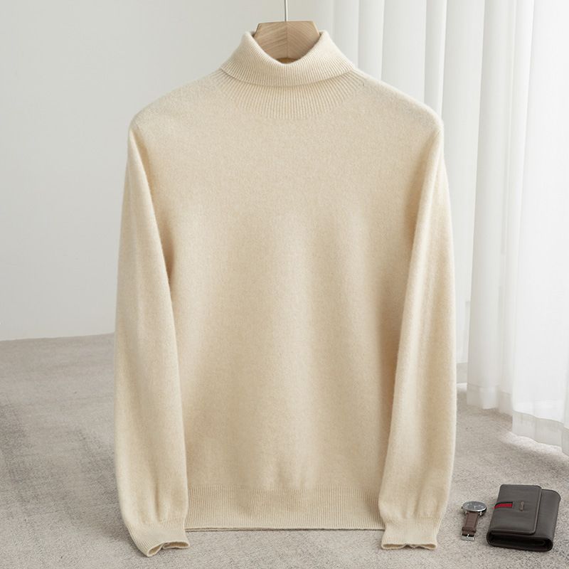 100% Pure Wool Sweater For Men, High Collar, Loose Fit, Thin Pullover Knitted Cashmere Sweater, Seamless Base Shirt_viptrois.com