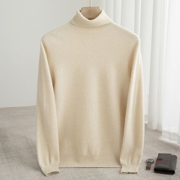 100% Pure Wool Sweater For Men, High Collar, Loose Fit, Thin Pullover Knitted Cashmere Sweater, Seamless Base Shirt_viptrois.com