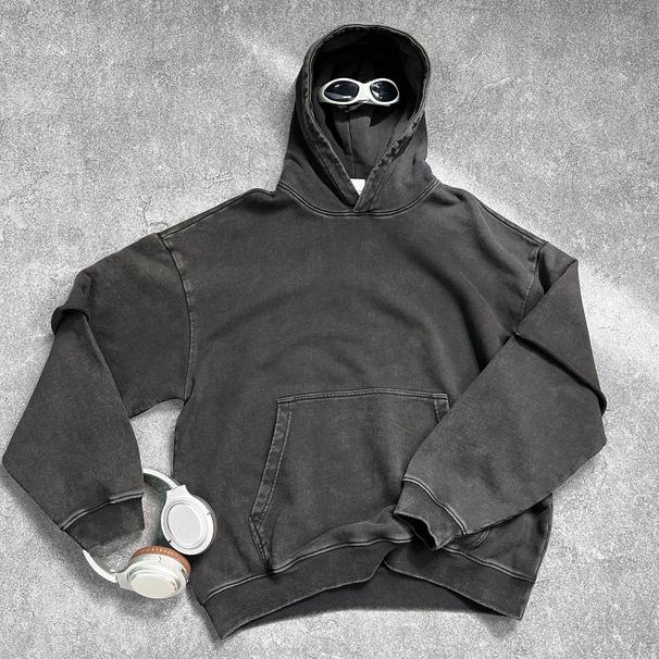 430GSM Distressed Hoodie – Oversized Washed Cotton Pullover With Raw Hem & Patch Pockets (S-XXL, Post-Apocalyptic Colorways)_viptrois.com