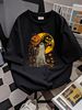 Halloween Pumpkin Ghost Autumn Leaves Graphic Art T-Shirt Breathable Stylish Unisex Soft Women Stretched Streetwear Versatile Graphic Women Top Graphic Tees Slightly Print Round Neck Short Sleeve Female Comfortable Top For Everyday Wear_viptrois.com