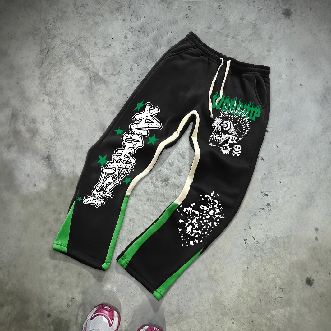Men's Clothing New Men's Fashion Brand Fashion Color Matching Skull Graffiti Ink Splash Trend Pattern_viptrois.com