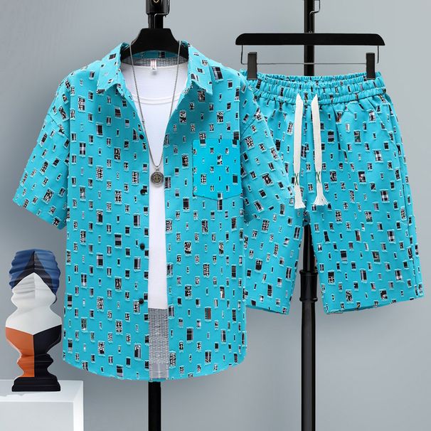 Summer 2 Pieces Set Tracksuit Men's Two Shirt Shorts Haruku Streetwear Oversized Men Sets Short Outfits Suits_viptrois.com