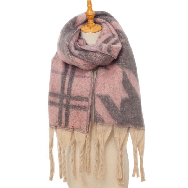 Unisex Shawl loop yarn jacquard coarse tassel large plaid scarf shawl_viptrois.com