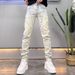 Streetwear Washed Distressed Jeans For Men & Women | High Waist Straight Leg Denim Pants | Hip Hop Casual Trousers In Yellow Ochre & Blue_viptrois.com