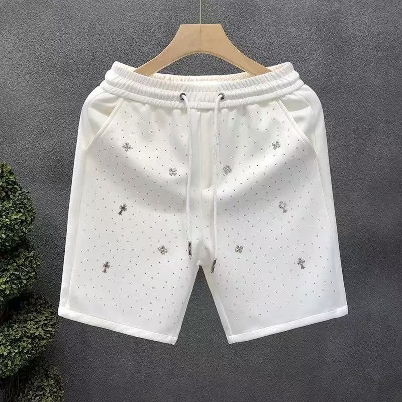 Men's High End European Style Fashionable Rhinestone Casual Sports Shorts Trendy Brand 2026 Summer New Style Beach Five Point Pants_viptrois.com