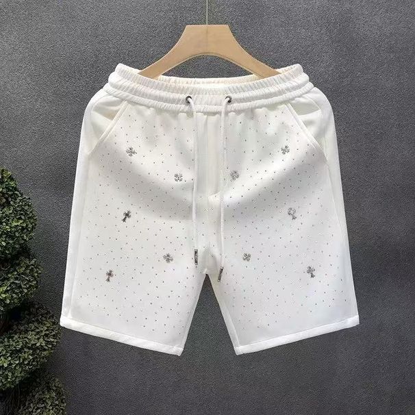 Men's High End European Style Fashionable Rhinestone Casual Sports Shorts Trendy Brand 2026 Summer New Style Beach Five Point Pants_viptrois.com