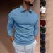 Men's Clothing Autumn Fitness Leisure Stand Up Collar Long Sleeved Vertical Striped V Neck Polo Shirt_viptrois.com