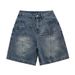 Unisex Summer Denim Shorts 2026 Retro American Patchwork Design Loose Fit Five Point mid Waist Blue with Pockets Machine Washable_viptrois.com