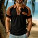 Men's Cuban Plaid Texture Polo Shirt Color Block Casual Fashion Zip Up Top Short Sleeved Collared Style_viptrois.com